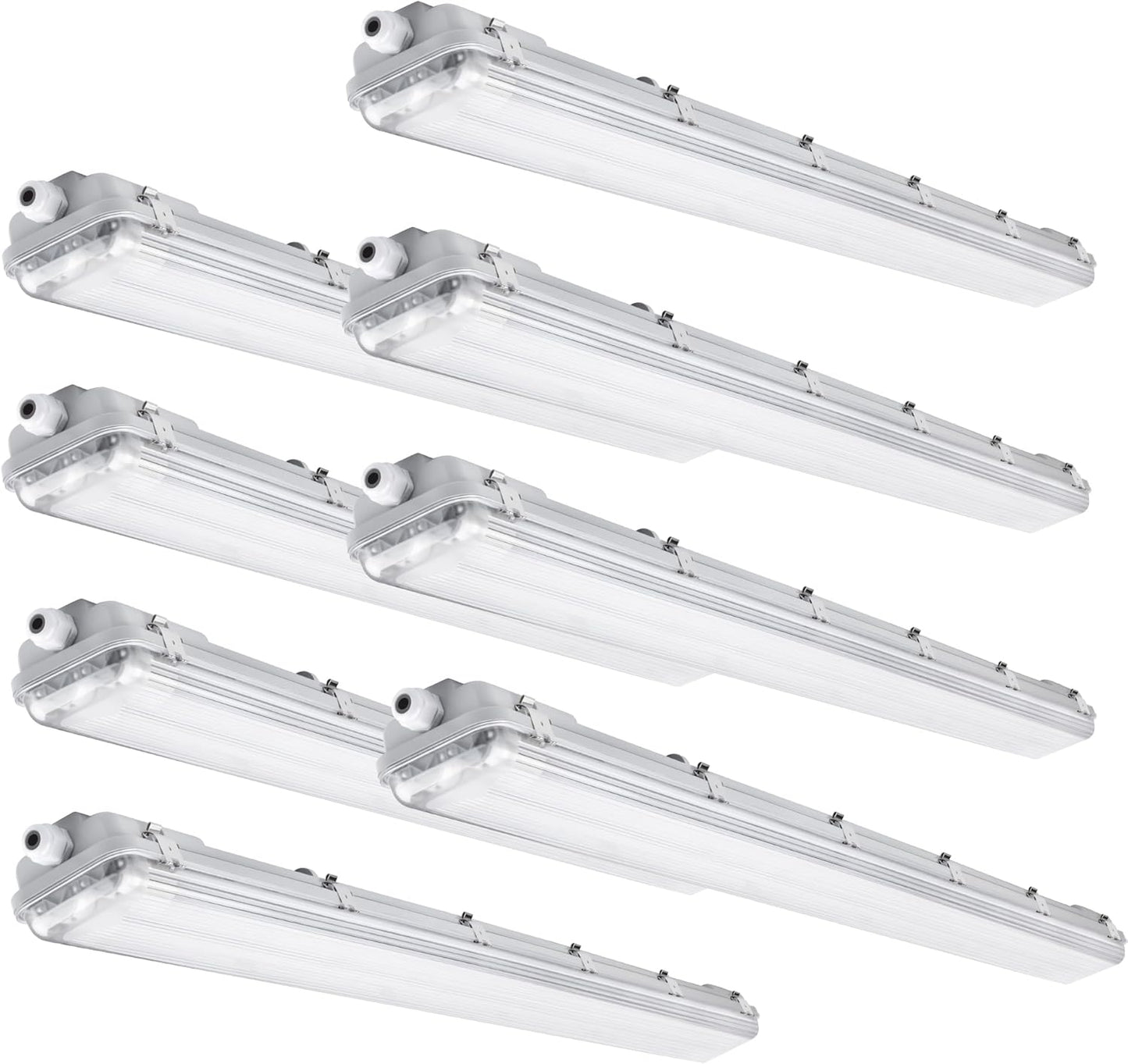 4FT Vapor Tight LED Light Fixture 4200LM 48W, 6500K Bright White IP65 Waterproof for Warehosue, Factory, Workshop, Garage, Car Wash，Indoor/Outdoor Ceiling Lights (8-Pack)
