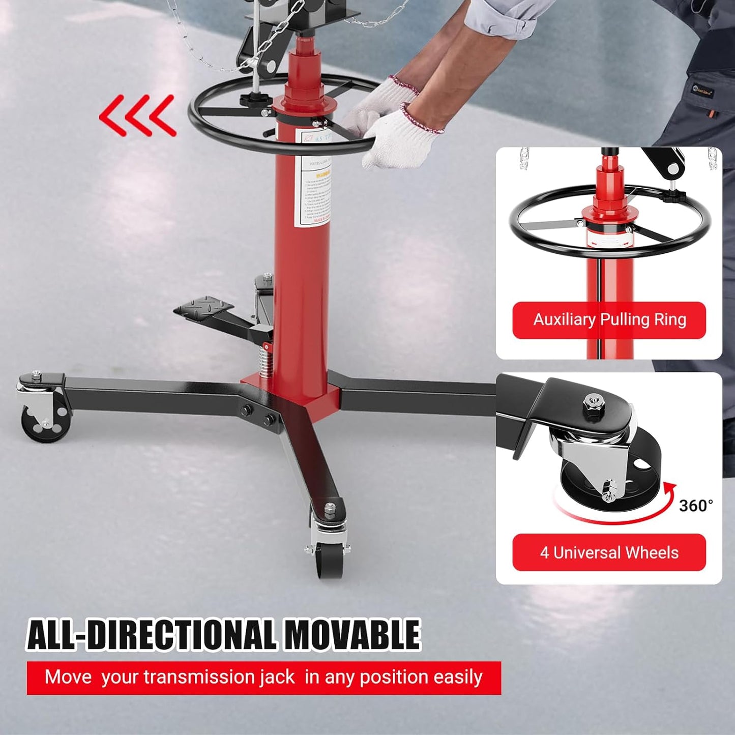 Transmission Jack, 1100lbs Hydraulic Telescoping Transmission Jacks, 33.5"-67" High Lift, 2-Stage Transmission Jack Stand 1/2 Ton Capacity with Foot Pedal, 360° Swivel Wheel