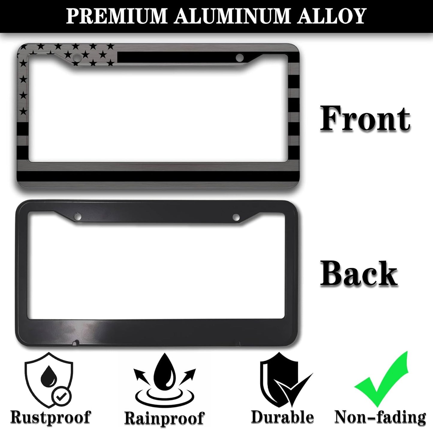 License Plate Frames Metal License Plate Frame American Flag Stainless Steel Texture Universal Aluminum Car Accessory 2 Pack with Screw Covers Set