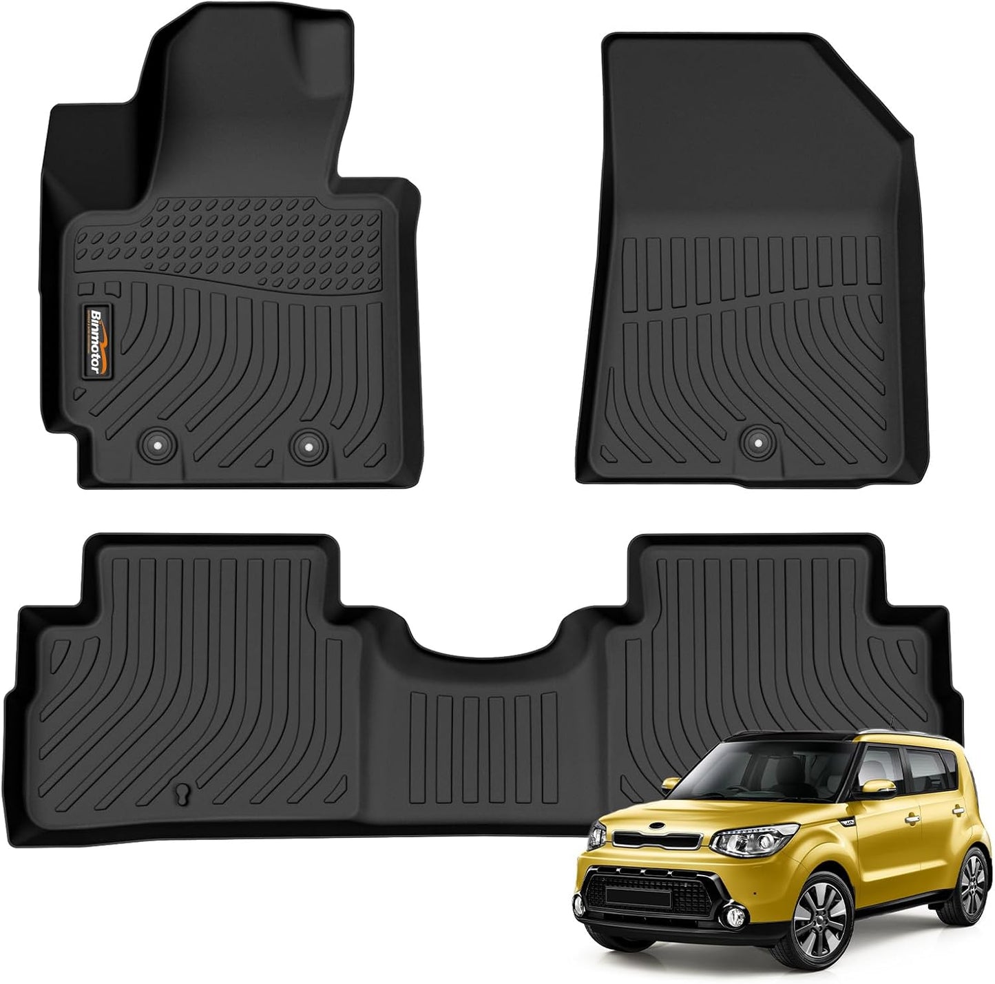 Binmotor-All Weather Floor Mats for Kia Soul 2014 2015 2016 2017 2018 2019, 1st & 2nd Row, Floor Liners for Soul, Car Floor Mats Custom Fit for Kia Soul Accessories