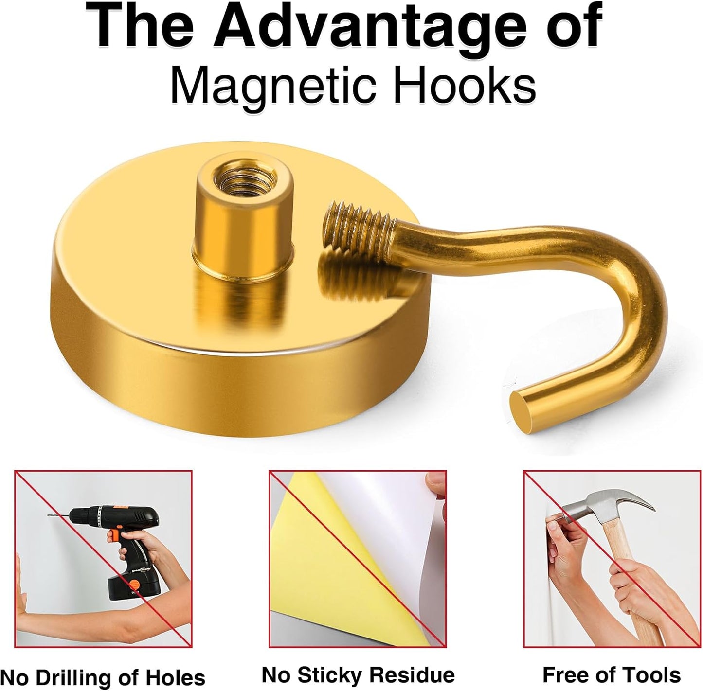 MIKEDE Magnetic Hooks,150LB Heavy Duty Magnets with Hook, Super Strong Magnets Neodymium Extra Strength Hooks for Hanging, Magnetic Hanger for Cruise(Yellow, 10 Pack)