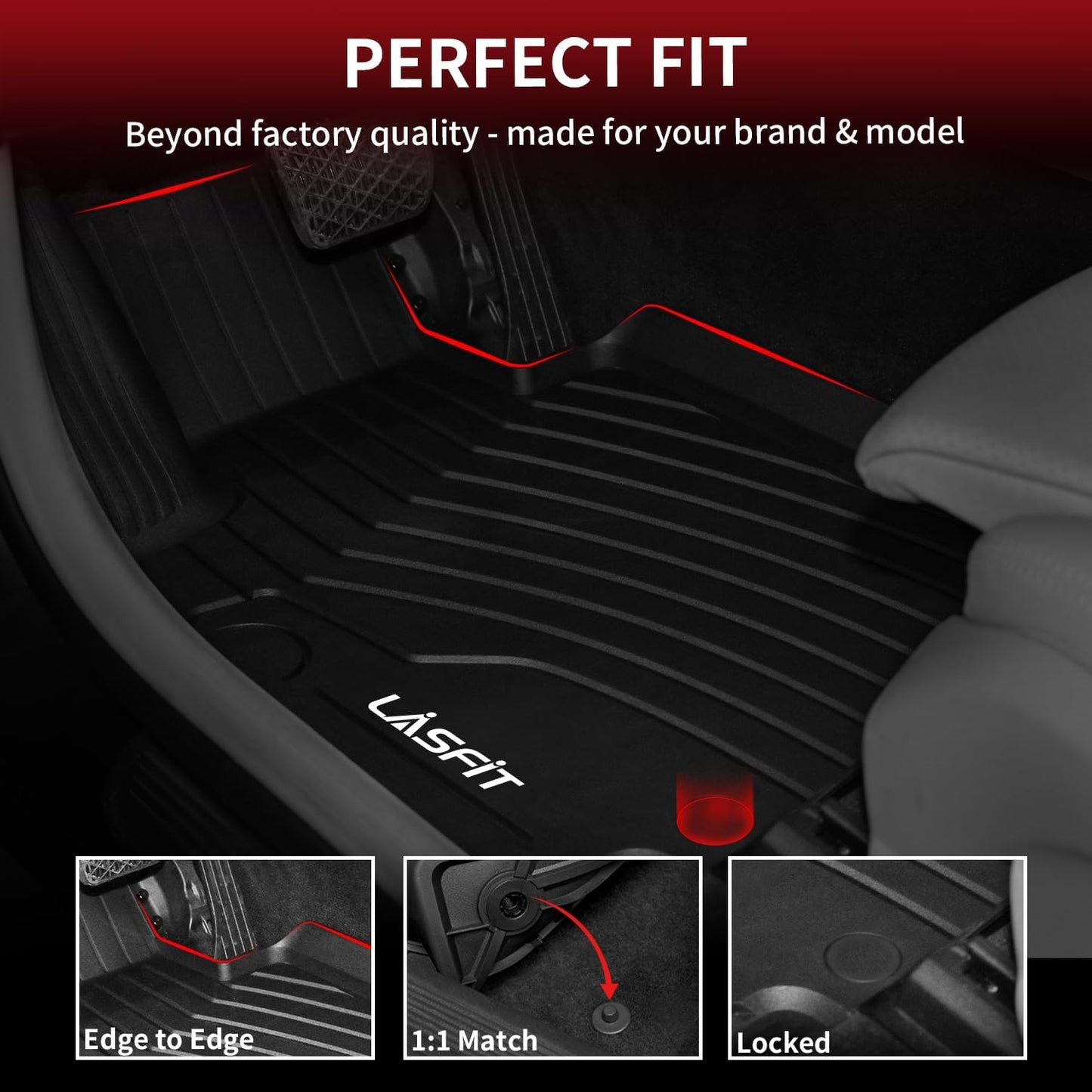 LASFIT Floor Mats for Mercedes Benz GLC 2016-2022, GLC300 / GLC350e / GLC43 AMG / GLC63 AMG / GLC63 AMG S, Custom Fit All Weather TPE Mercedes GLC SUV&Coupe Floor Liners, 1st & 2nd Row Set, Black