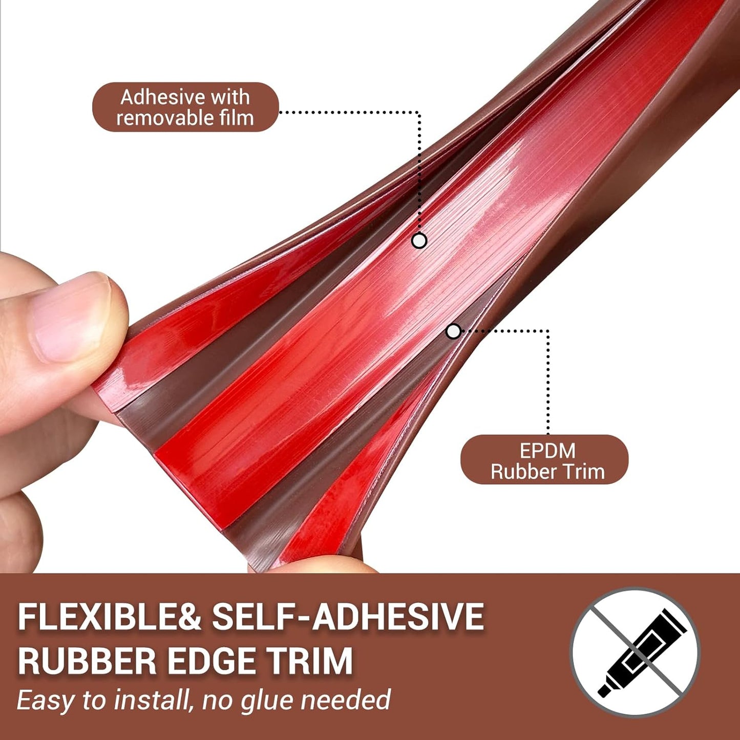 Rubber Edge Trim, Flexible Edge Banding, 3/8"(9.5mm) U Channel Edge Protector, Self Adhesive Edge Guards for Plywood, Glass, Flexi-Glass and Sheet Metal Parts, 20Ft, Brown Color