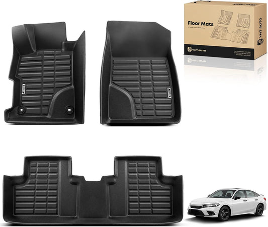 YHTAUTO Floor Mats Fit 2012-2015 Honda Civic Sedan, TPE All Weather Car Mats Waterproof Anti-Slip Odorless Floor Liner, Interior Car Accessories Front & 2nd Row Liner