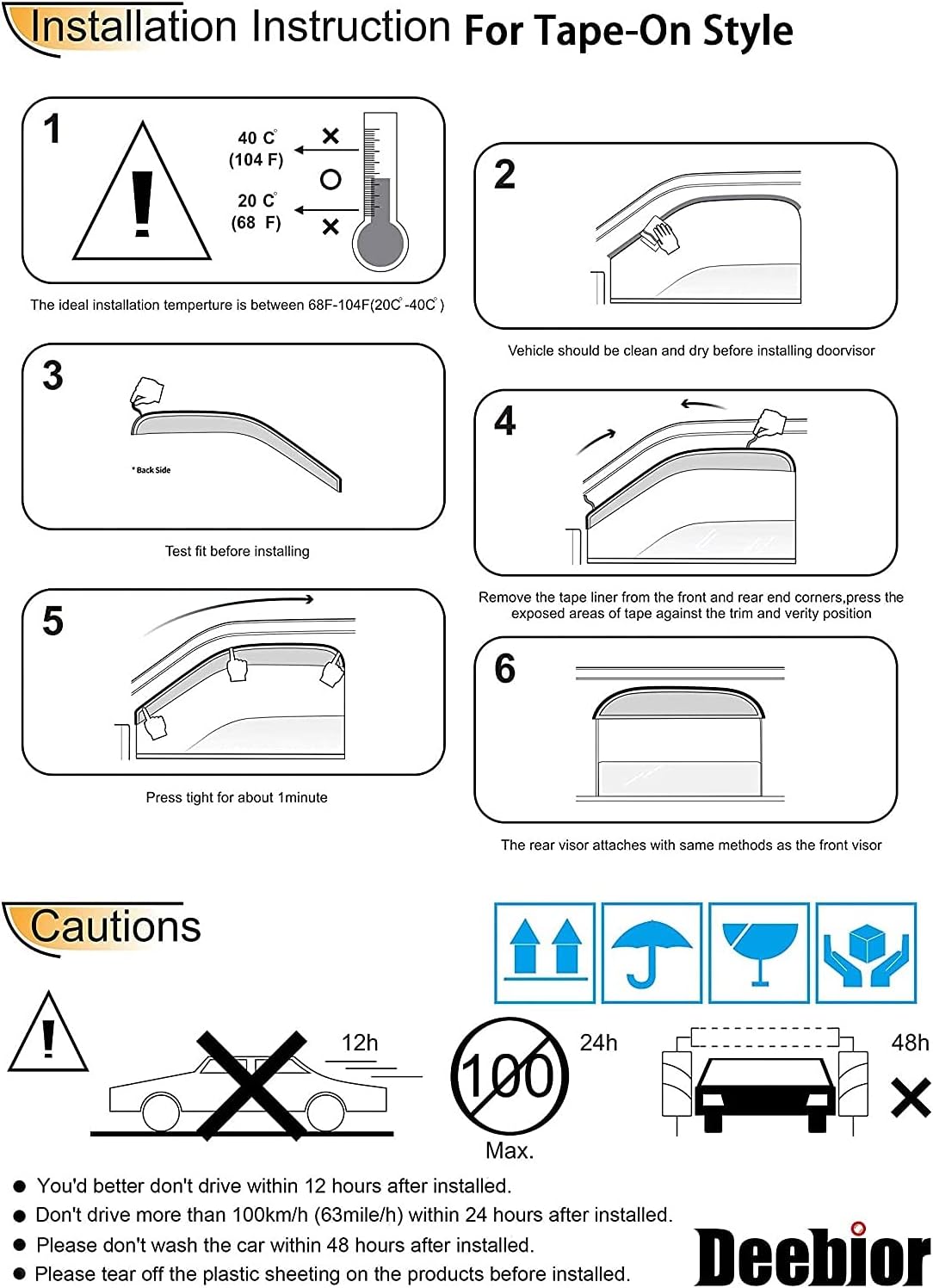 94251 Side Wind Vent Deflector Set,4pcs Out-Channel Tape-On Nice Rain Guards, Dark Smoke Window Visors fit for 2008-2016 Chrysler Town & Country,2008-2020 Dodge Grand Caravan