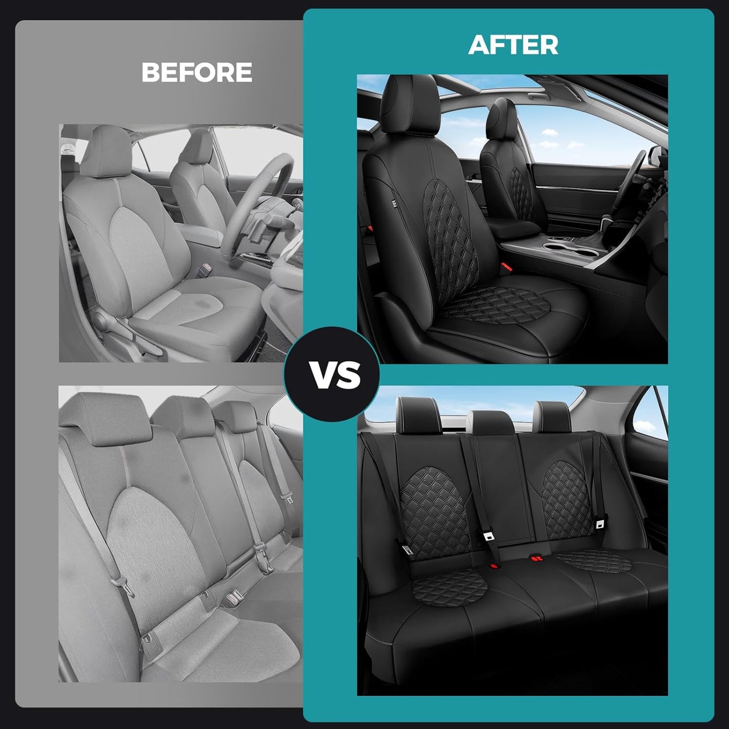 for Toyota Camry Seat Covers Hybrid XLE XSE 2018 2019 2020 2021 2022 2023 2024 - Custom Car Seat Cover Full Set, Waterproof Breathable Cushion Protector, Leather Seat Cover for Cars Black