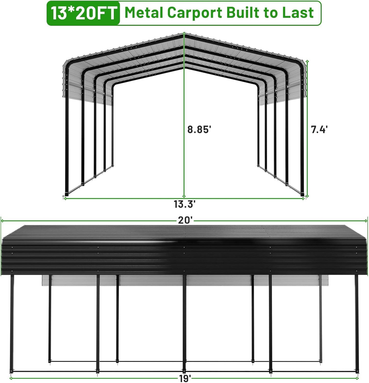 13 x 20 FT Metal Carport with Heavy Duty Galvanized Steel Roof & Durable Frame, Metal Car Garage, Sturdy Canopy Shelter for Car, Truck, Pickup, SUV, Tractor, and Boat
