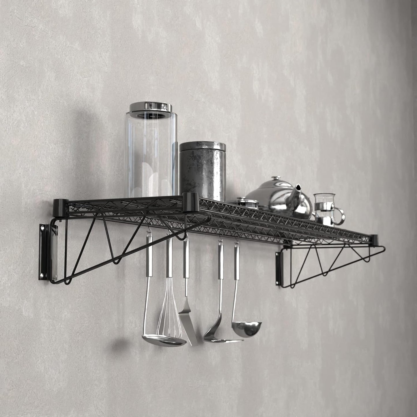 14" x 60" Black Epoxy Wire Wall Mount Shelf