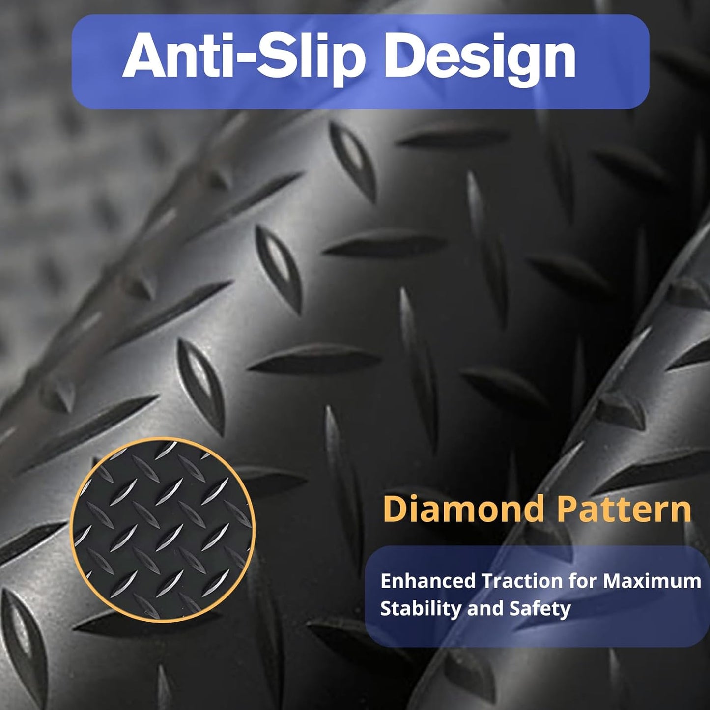 4X6 FT Garage Floor Mat， 2.5 Inch Thickened Diamond Plate Flooring Roll for Under Car， Non-Slip Commercial Grade Heavy Duty Parking Mat for Garage, Warehouse, Workshop, Basement, Gym（Black）