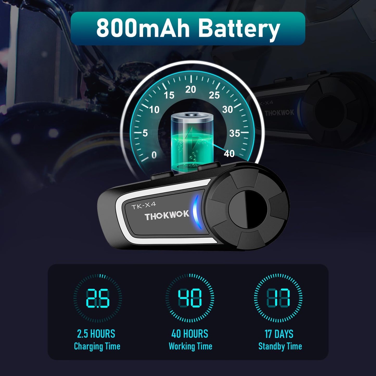 TK-X4 Motorcycle Bluetooth Headset, 6 Riders 2000m Helmet Intercom with Bluetooth 5.1/Music Share/Top-Tier Noise Reduction/HiFi Stereo Sound,Universal Communication System Headphones(1 Pack)