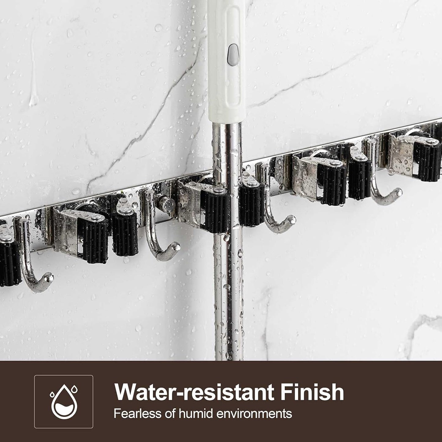 Broom Holder Wall Mount, Stainless Steel Broom Hanger Wall Mount, Heavy Duty Mop and Broom Holder Tool Racks Utility Hooks for Laundry Room Garden Garage, Black (5 Racks and 4 Hooks)