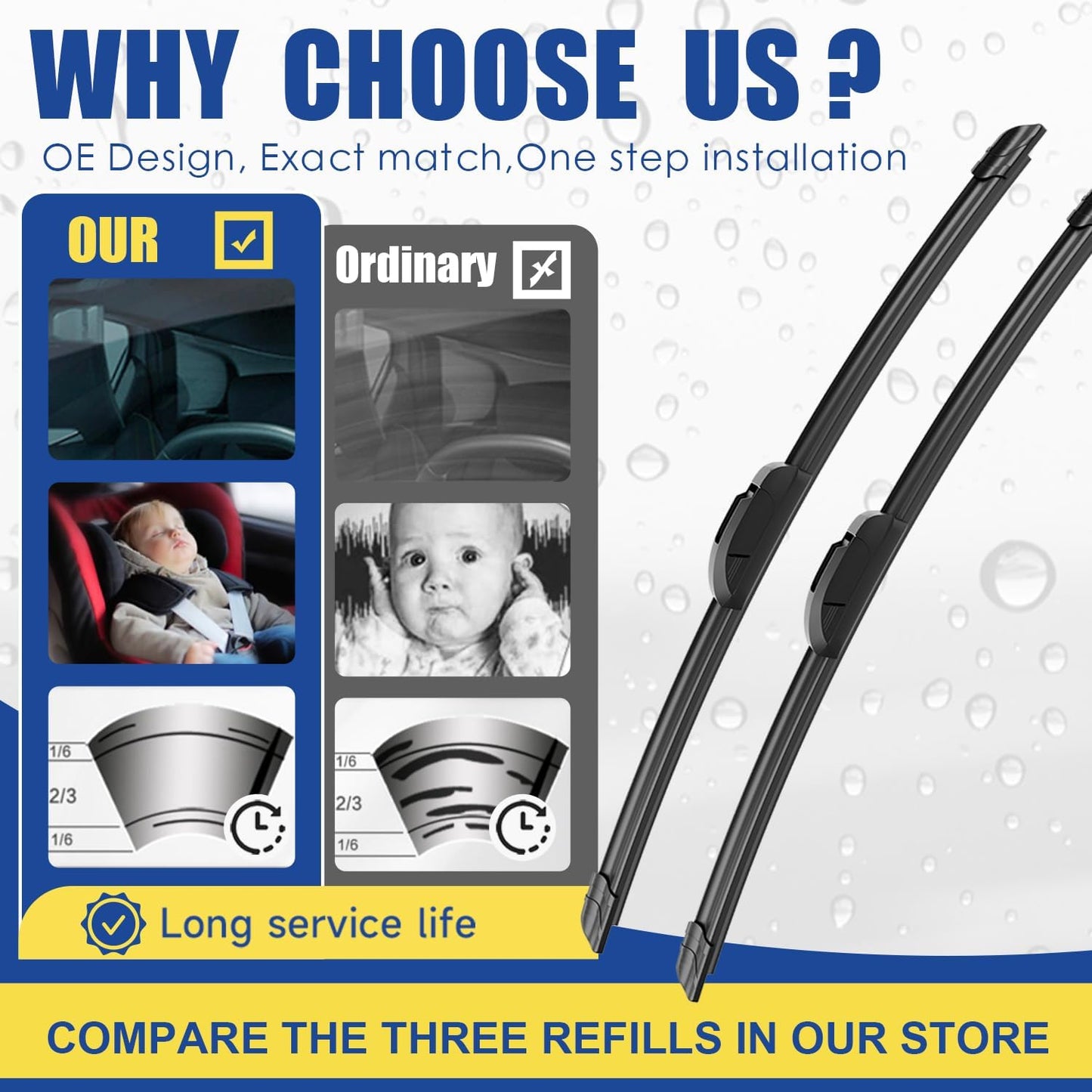 3 wipers Replacement for 2016 2017 2018 2019 2020 2021 2022 Honda Pilot Windshield Wiper Blades Original Equipment Replacement - 26"/24"/14" (Set of 3) U/J HOOK