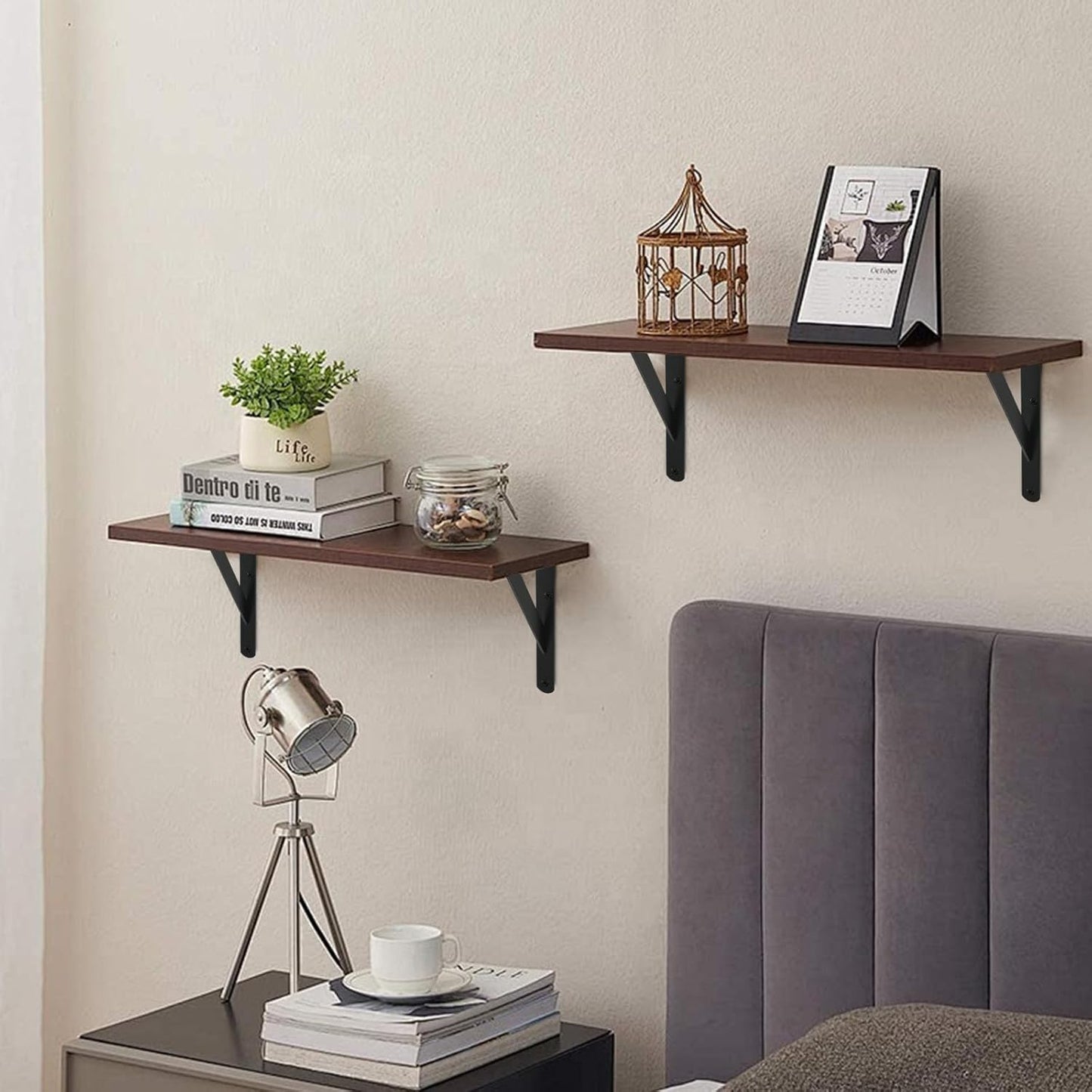 8 Pack L11 x H 8" Black Heavy Duty Shelf Brackets with Screws Metal Shelf Brackets Shelf Support Angle Brackets for Shelves L Brackets Heavy Duty Floating Shelf