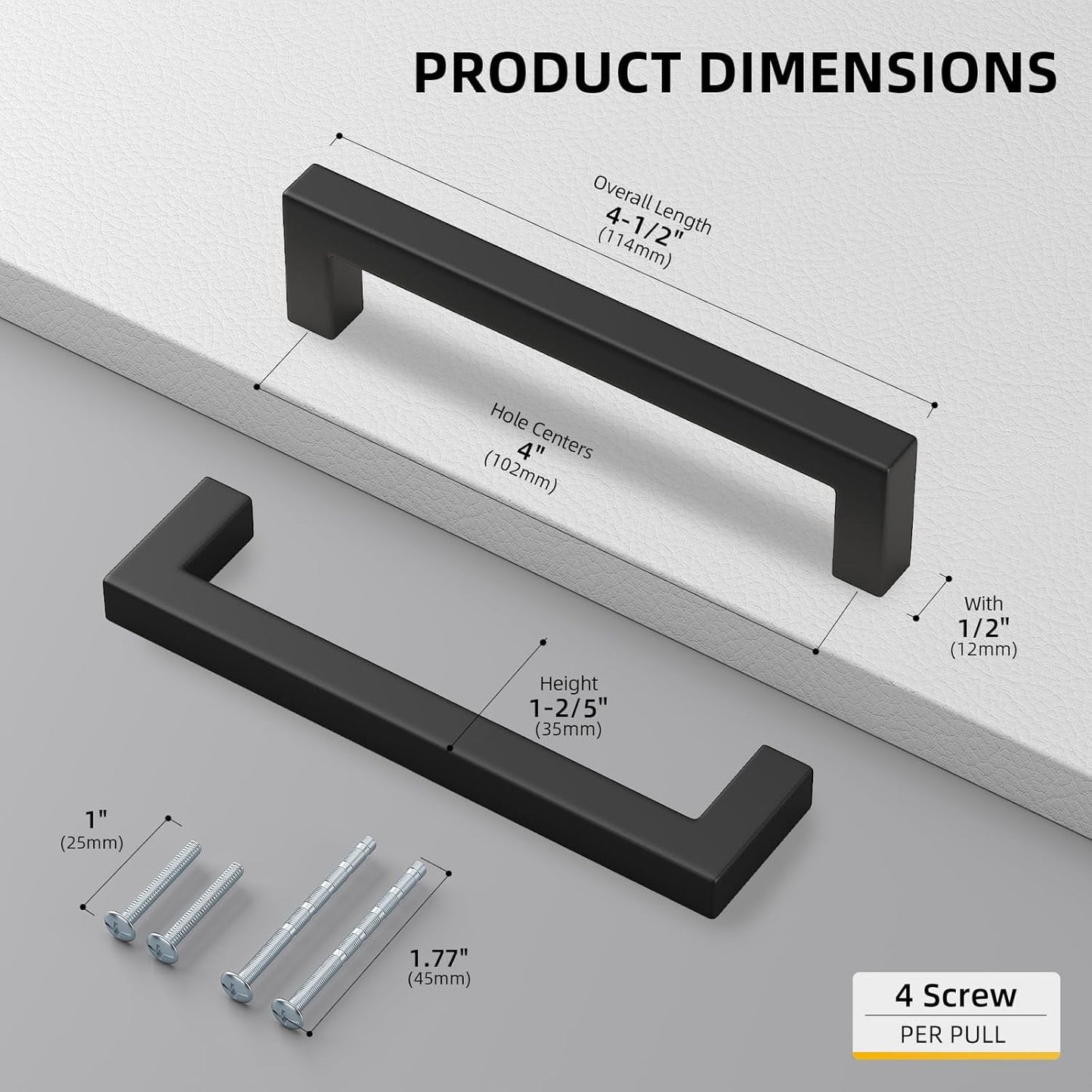 Goldenwarm 1 Pack Black Square Bar Cabinet Pull Drawer Handle Stainless Steel Modern Hardware for Kitchen and Bathroom Cabinets Cupboard, Center to Center 4in(102mm)