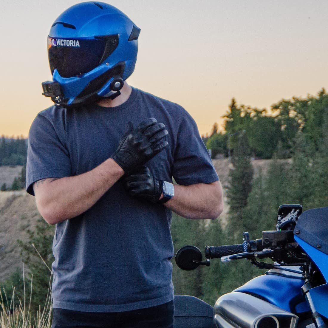 Harssidanzar Leather Motorcycle Gloves for Men Touchscreen GM028