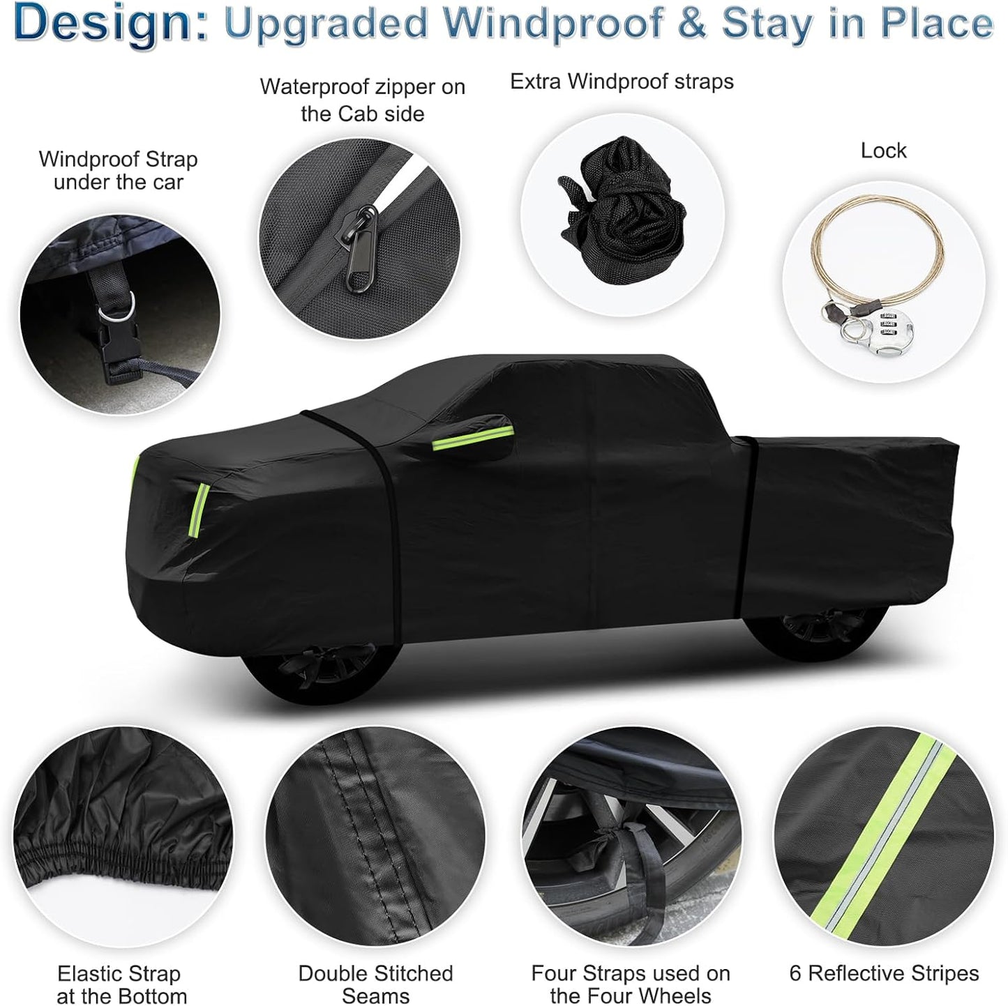 Car Cover for Toyota Tacoma Truck 2005-2025 for Xtra/Access/Double Cab SB (5'-6.125'), Outdoor Car Covers with Driver Side Zipper Windproof Heavy Duty Protection for Toyota Tacoma(UP to 212‘’L)