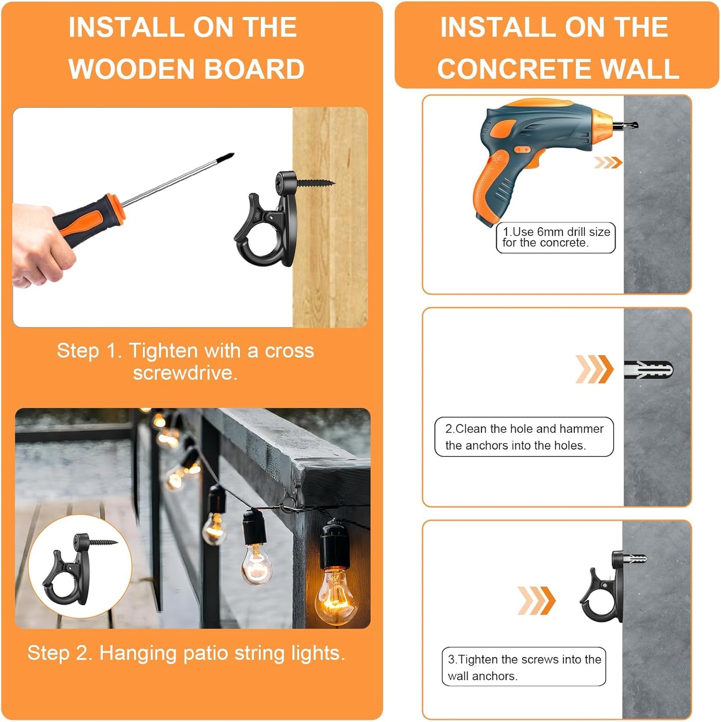 48 Pcs String Light Hooks, Screw in Hooks for Hanging String Lamp, Wire, Plants Pot, Wind Chimes, Patio Fairy Light Cord Holder with Buckle, Outdoor Wall Halloween Xmas Decor Q Hanger