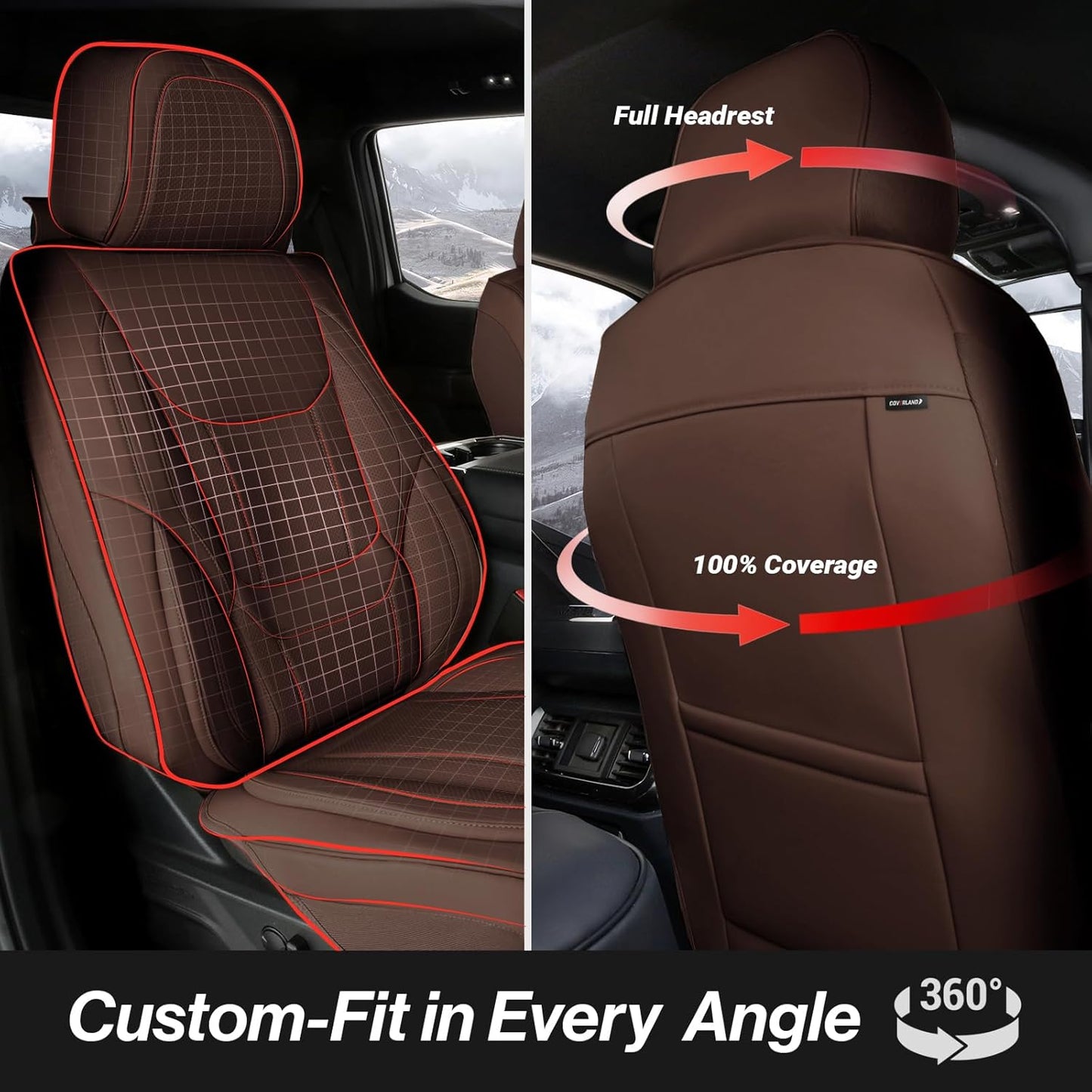 Coverland Custom Car Seat Covers Compatible with 2017-2025 Ridgeline Crew Cab - Premium Leather Non-Slip Memory Foam Waterproof Cover Interior Protector Front Seat-Dark Brown [See Size Chart-Size A22]