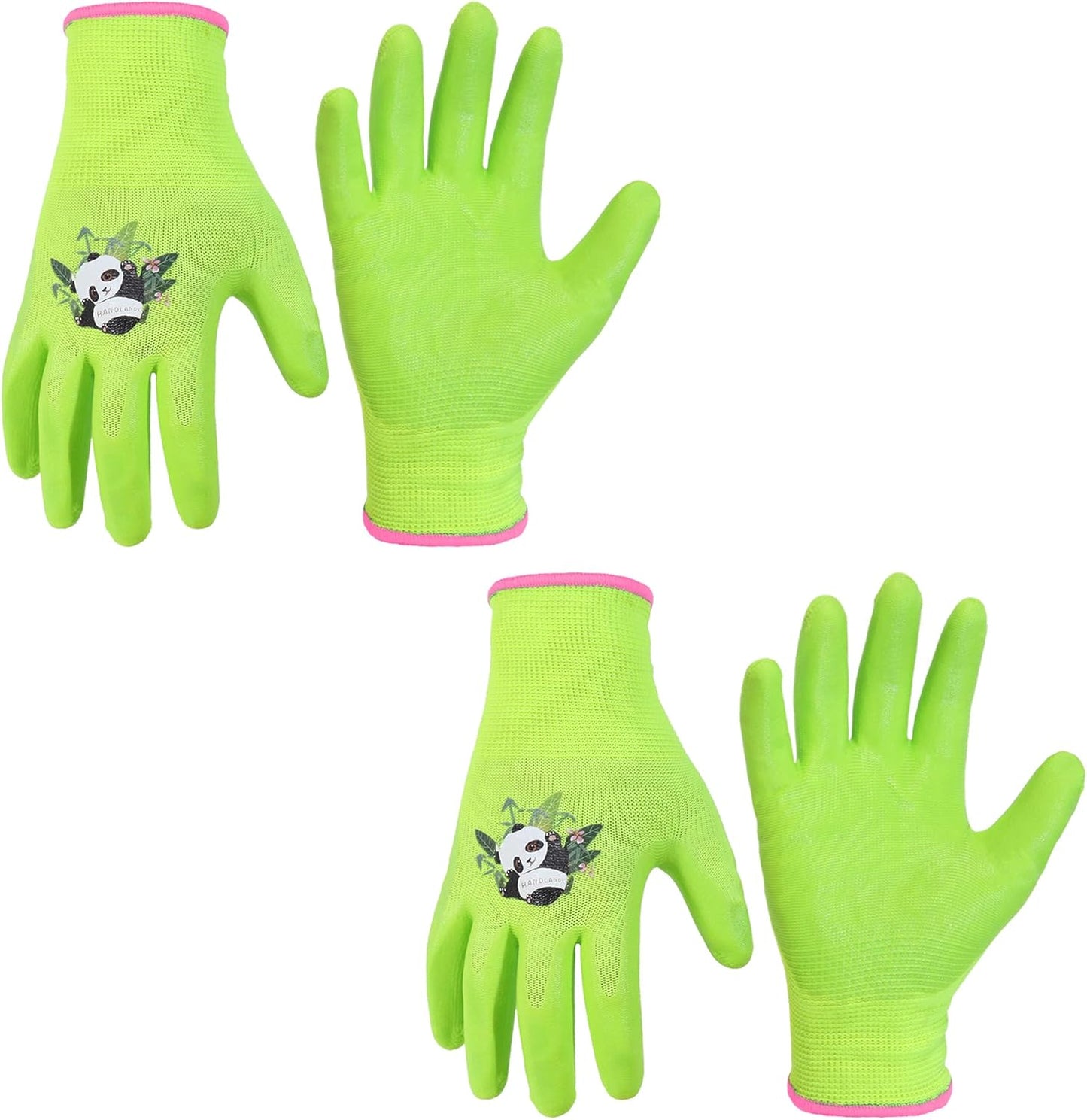 HANDLANDY 2 Pairs Kids Gardening Gloves, Toddler Children Garden Yard Work Outdoor Playing Gloves, Rubber Coating, for Girls Boys Youth (Size S, Green)
