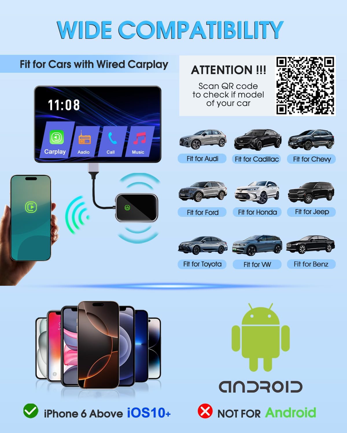 Wireless CarPlay Adapter - Fast & Stable Connection for Carplay Wireless Adapter Convert Factory Wired to Wireless CarPlay Dongle Plug & Play Car Play Fit for iPhone iOS 10+ (Grey)