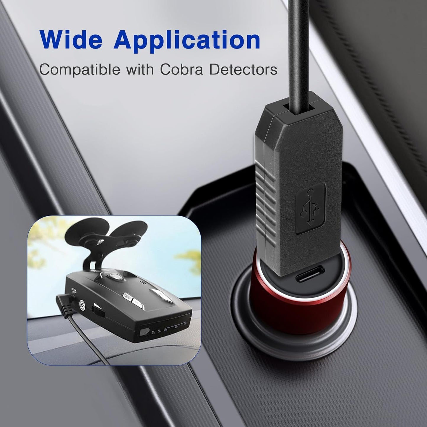 Radar Detector Power Cable for Cobr RAD350 380 450 480i 700i XRS9370 955 5300 9940 SPX 5300 5521 7700 ESR700 ESD737 767 SLR Vendetta 500,Power Cord for Cobr,Car Replacement Charging Cable 3.3ft