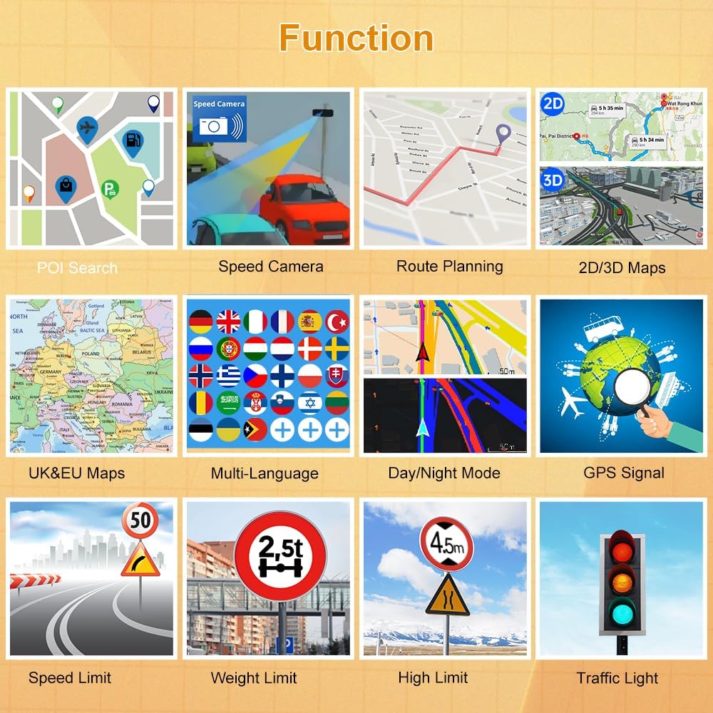 GPS Navigator for Car 7 inch Touch Screen Voice Prompts Turn Direction Speed Limit Warning Free Update Map