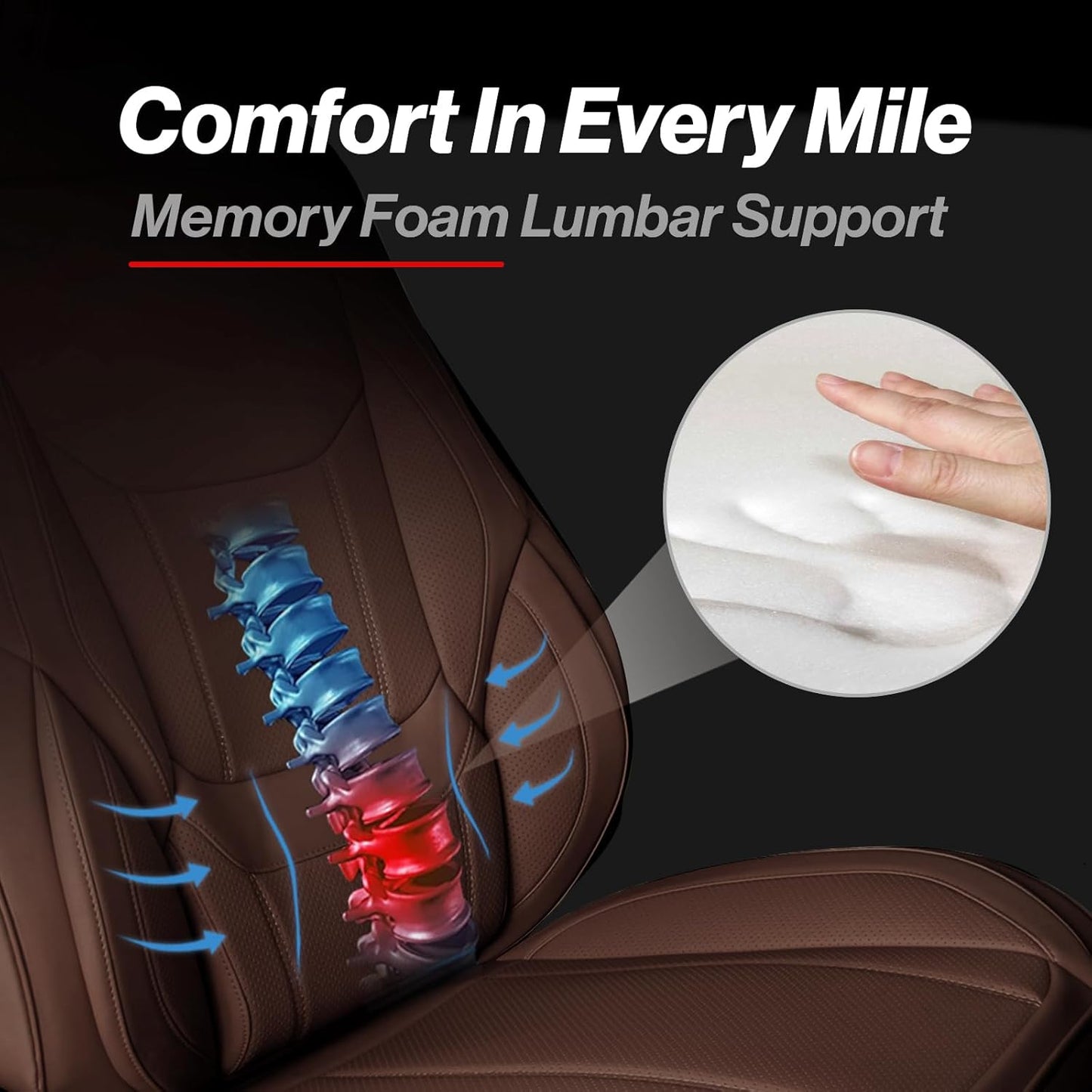 Coverland Custom Car Seat Covers Compatible with 2019-2025 RAM 1500 Quad Cab - Premium Leather Non-Slip Memory Foam Waterproof Cover Interior Protector Full Set-Dark Brown [See Size Chart-Size X123]