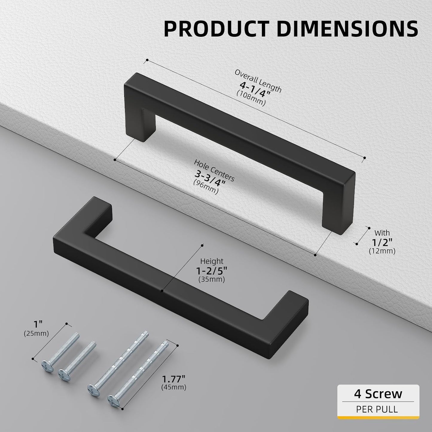 goldenwarm 10 Pack 3-3/4 inch Black Square Bar Cabinet Pull - Drawer Pulls Cabinet Handle Stainless Steel Modern Hardware for Kitchen and Bathroom Cabinets Cupboards