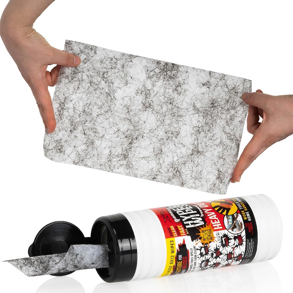 Hyper Wipes, 12 Pack Heavy Duty Hand & Tool Cleaning Wipes, 7"x12" Size Multi-Surface Cleaning Wipes, Degreasing, All Purpose Cleaner, Bathroom, Mechanic, Work Surface Wipes, 420 Count Canister