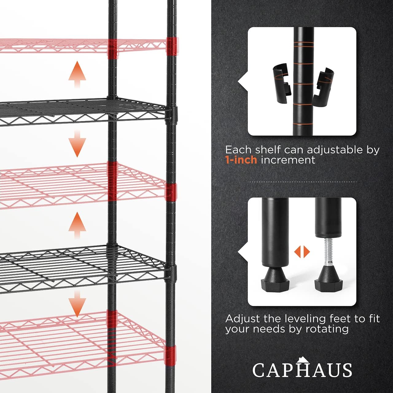 CAPHAUS 3/4/5-Tier Adjustable Height Wire Shelving Unit, Metal Steel Storage Shelve, Rack Shelving, Garage Shelving Storage Organizer, Utility Storage Shelf, 3-Tier Without Wheels, Black