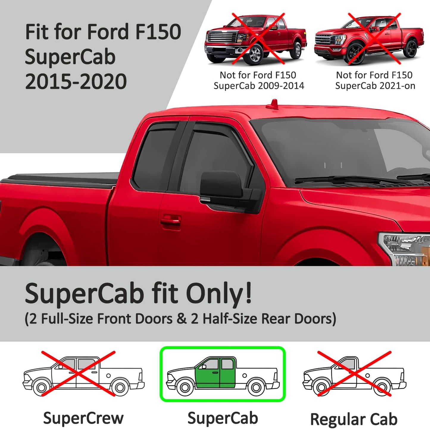 Voron Glass in-Channel Extra Durable Rain Guards for Ford F150 2015-2020 SuperCab, Window Deflectors, Vent Window Visors, 4 Pieces - 230095