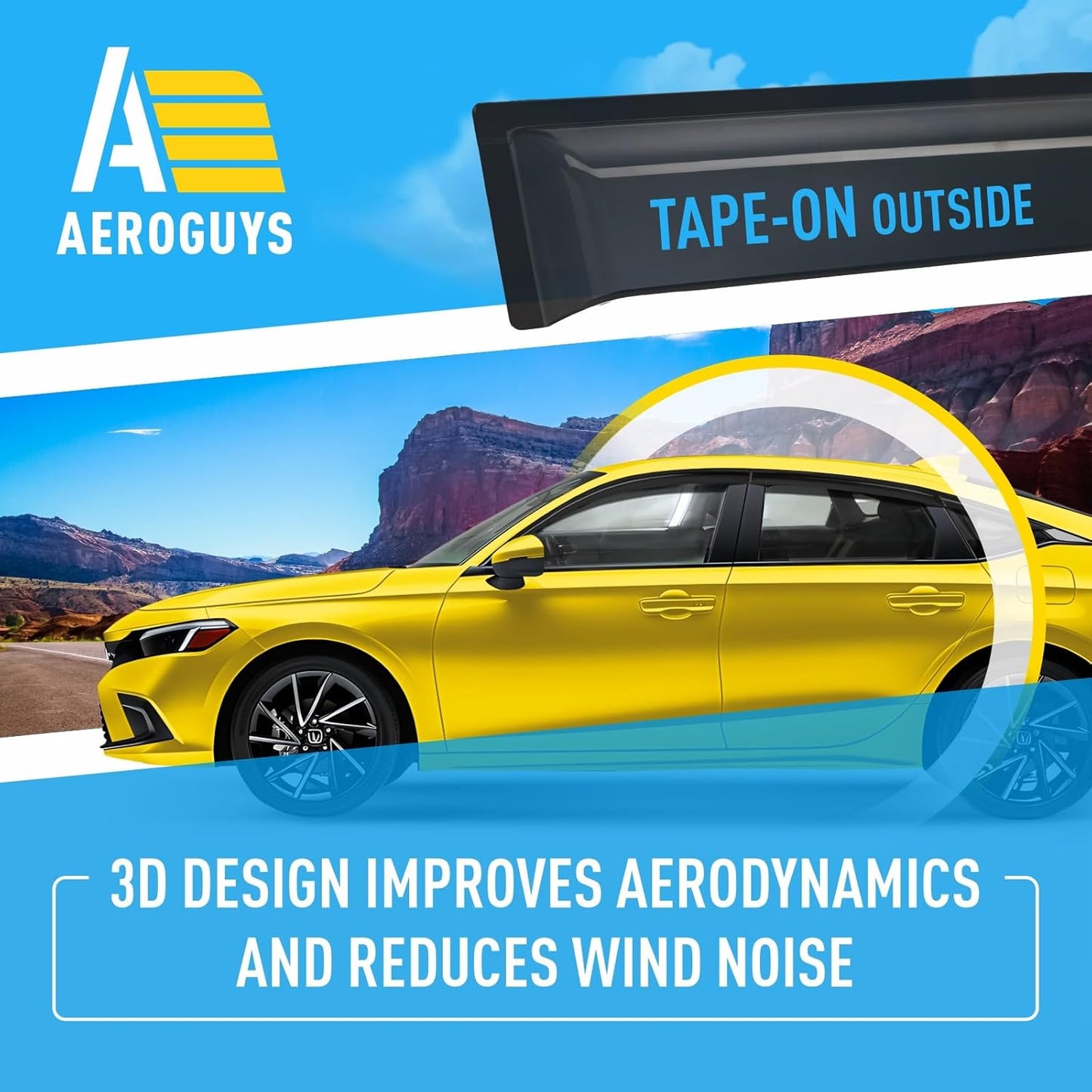 Extra Durable Window Deflectors Tape-On Window Visors Rain Guards Fit for Honda Civic 2022-2025 Sedan, Sun Visors, Wind Vent for Shades, Exterior Car Accessories - 4pcs. AG0959