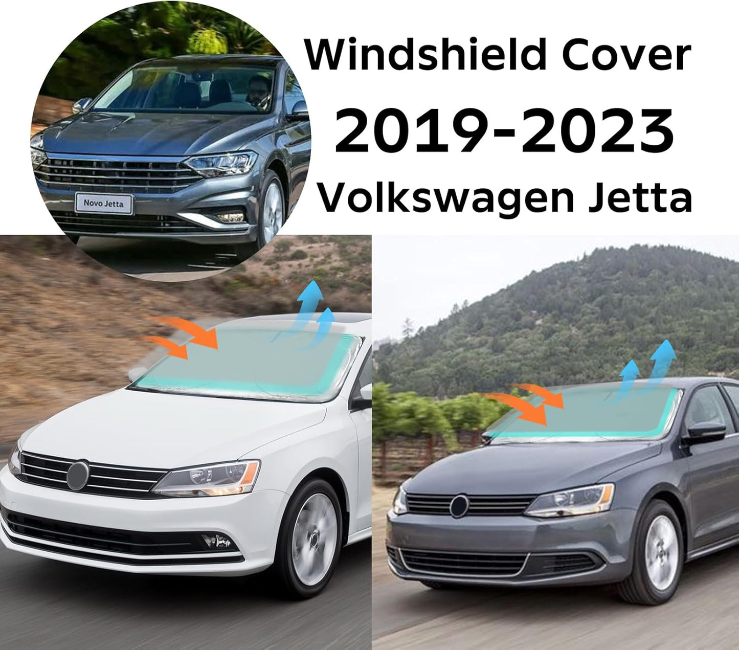 INSAUTO for VW Jetta 2020 Windshield Sun Shade Sunshade 2 Layers Front Window Shield for 2019-2026 Volkswagen Jetta Windshield Cover 210T Reflective Custom Fit Sun Visor Blocks UV Ray Car Accessories