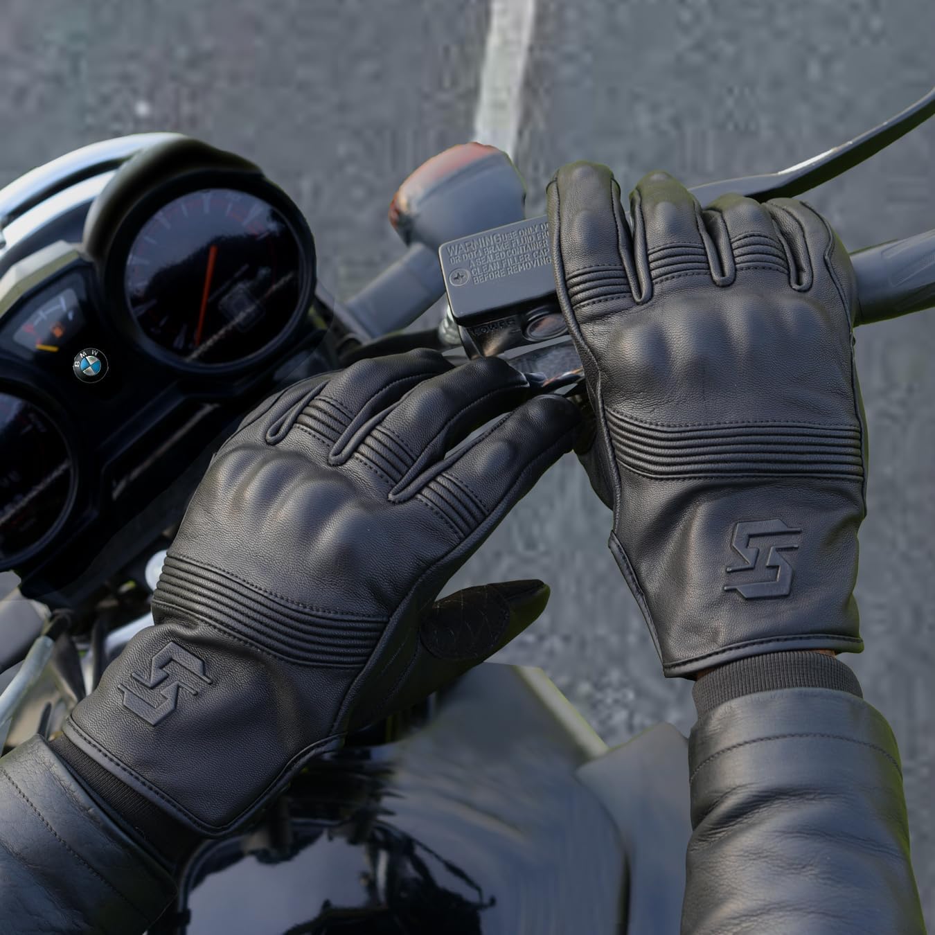 Leather Motorcycle Gloves for Men and Women | Touchscreen | Full Finger | Goatskin Leather Hard Knuckle Motorcycle Riding Gloves (Un-Perforated, X-Large)