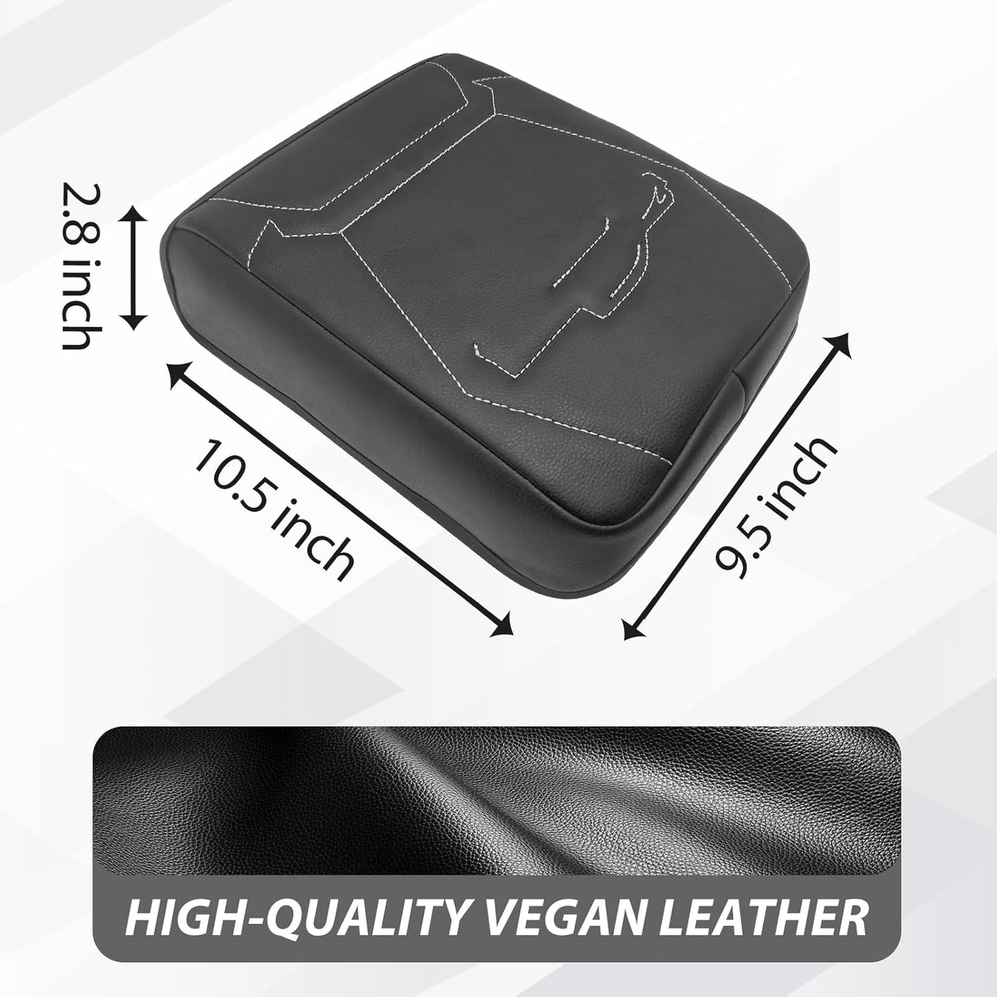 Muslogy Center Console Armrest Cover Compatible with 2024 Toyota Tacoma 2025+ 4Runner Accessories Armrest Lid Protector Vegan Leather Cushion Regular Thick(Black/Gray Stitching)