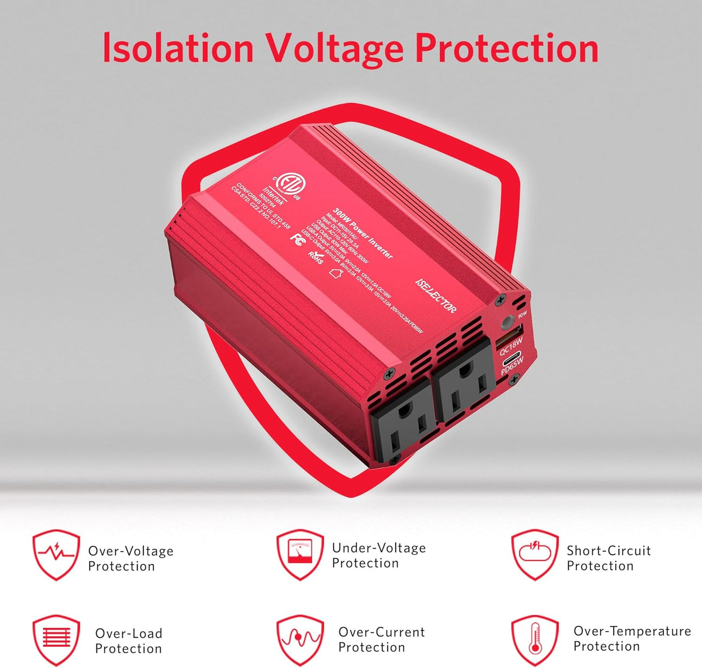 300W Car Power Inverter, USB-C PD65W QC 18W Converter Car Charger, DC 12V to 110V for Vehicles, Power Adapter for Car Charging