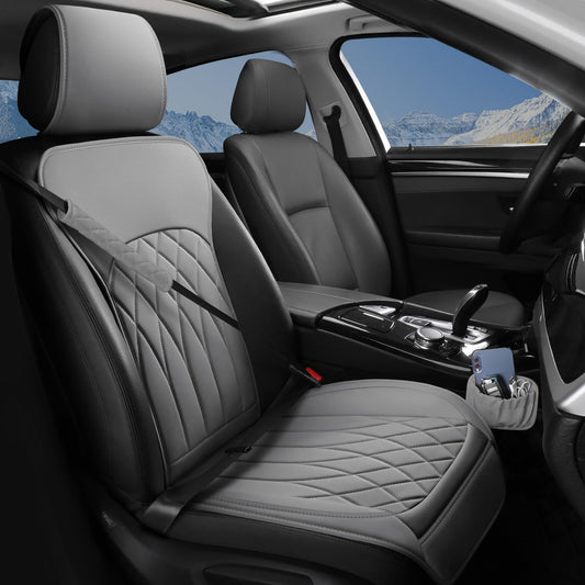 1 Pack Leather Front Car Seat Cover, Universal Sideless Car Seat Protector with Storage Pocket and Seat Belt Pad, Waterproof Automotive Seat Cover Cars Trucks SUV(Grey)