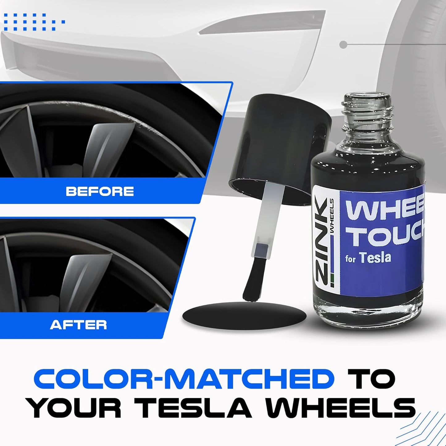 Premium Tesla Wheel Curb Rash Repair Kit for Model S 21-inch Grey Turbine Rims - DIY Kit with Color-matched Touch Up Paint - Made in USA