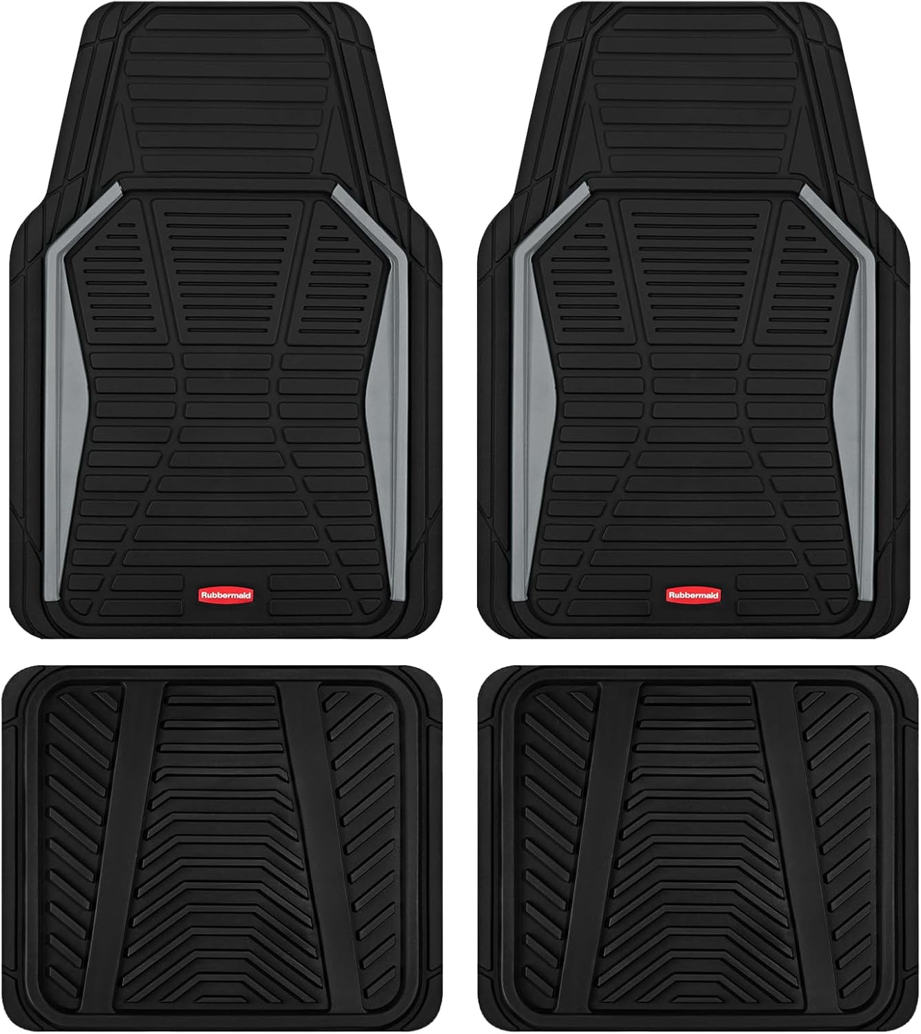 Rubbermaid Car Mat Full Set All-Weather Heavy-Duty 4 Pieces– Trim-to-Fit Universal Car Mats Full Set – Waterproof Rubber Floor Liners for Most Trucks, SUVs, Vans, and Sedans-Gray