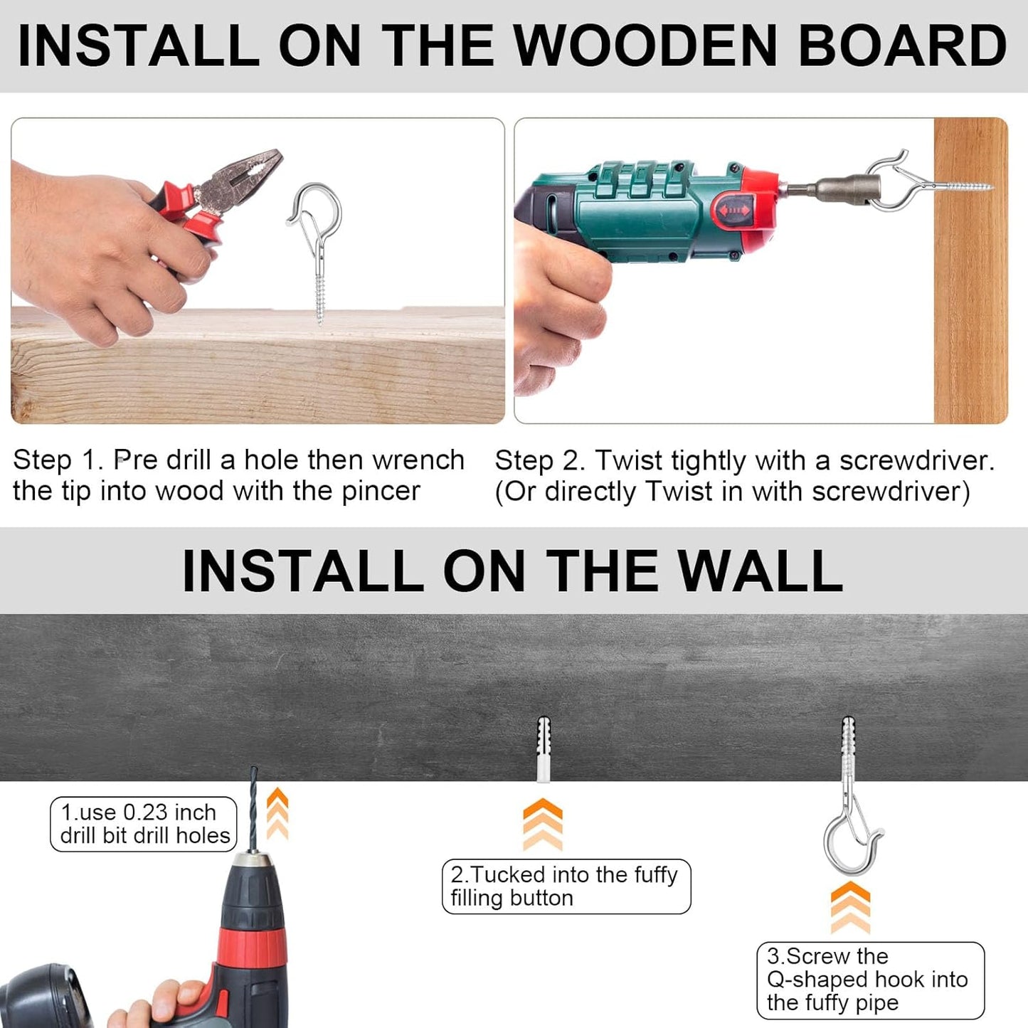 24 PCS Q-Hanger Hooks, Screw Hooks for Outdoor String Lights, Safety Buckle Design Cup Eye Hook for Hanging Christmas Lights, Plants, Mounted on Wall Ceiling, Include 1 Wing Nut Driver, Silver