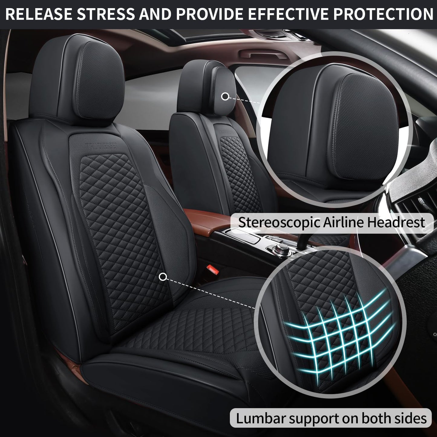 Car Seat Covers Full Set Leather Seat Covers Automotive Seat Covers Universal Car Seat Cover for Most Cars Black