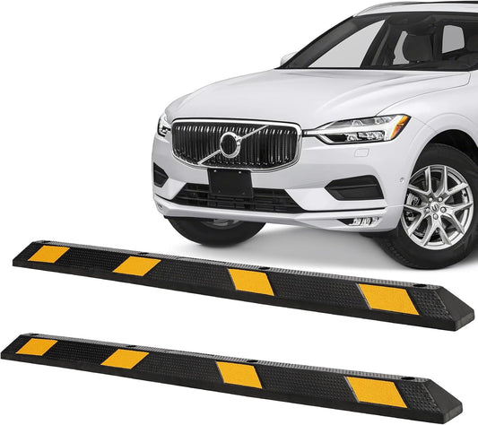 2 Pack Heavy Duty Rubber Parking Curb (72.8" Extra Wide) - 55000 Lb Capacity with 8 Reflective Strips, UV/Oil Resistant for Driveways & Commercial Lots