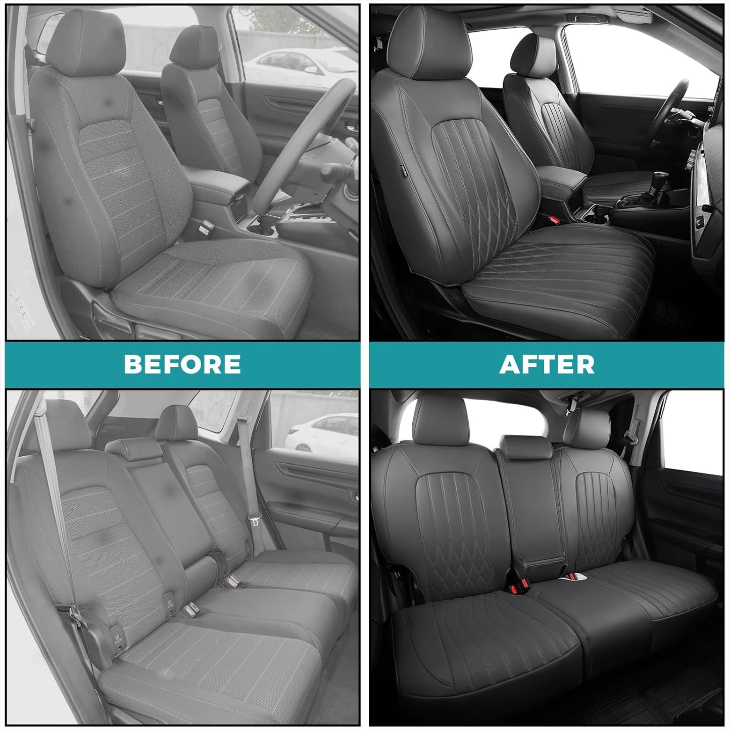 Seat Covers for Honda CRV 2023 2024 2025 2026 EX/EXL/LX/Sport/Touring/Special Edition, Hybrid & Gas, 1:1 Custom Leather Seat Covers Full Set - Grey