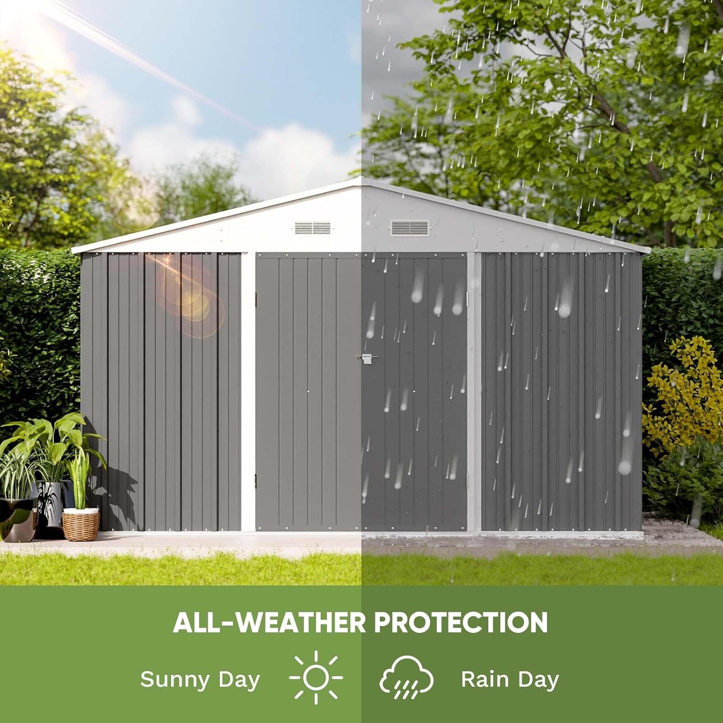 Patiowell 10 x 8 FT Outdoor Storage Shed, Large Garden Tool Metal Shed with Sloping Roof and Double Lockable Door, Outdoor Shed for Backyard Garden Patio Lawn,Grey