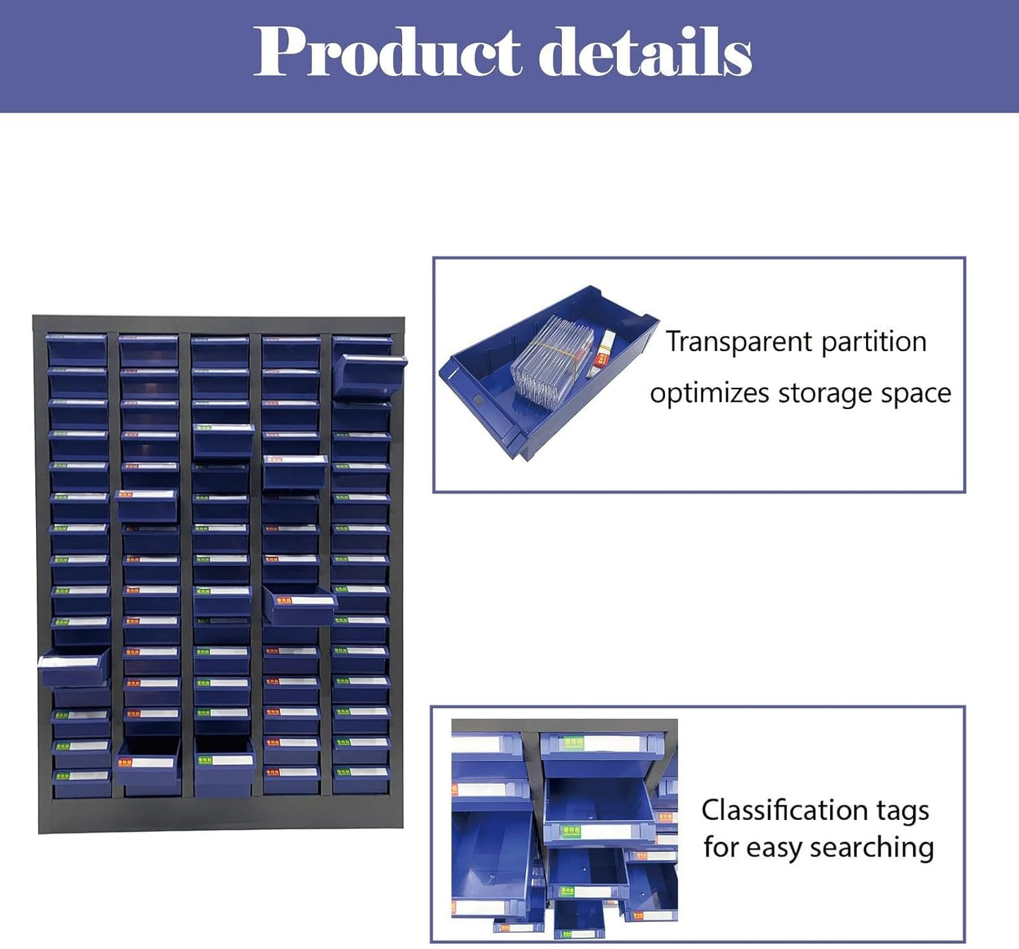 Parts Cabinet, 75 Drawers Tool Cabinet Without Door, Plastic Bolt and Nut Tool Storage Box for Garage Office Warehouse