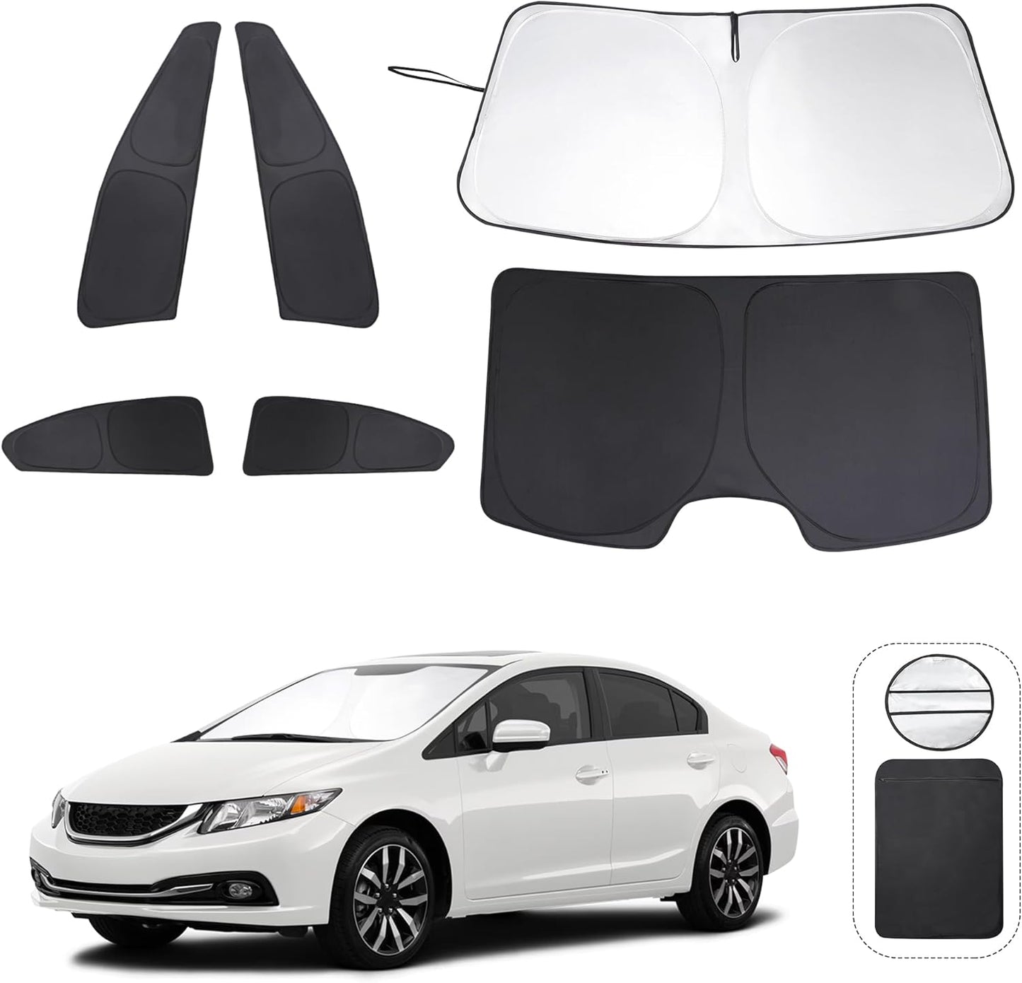 TINGLU Window Shades for Honda Civic 2012 2013 2014 2015 Accessories Car Side Full Windows Windshield Sun Shade Sun UV Rays & Privacy Protection for Camping,Napping,and Relaxing 6PCS