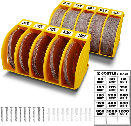 5 Inch Professional Sanding Discs Storage Bins - 10 Bins Set for Efficient Organization, Offset Snap-On Connection, Grit Classification, Space-Saving Design and Versatile Application, Yellow