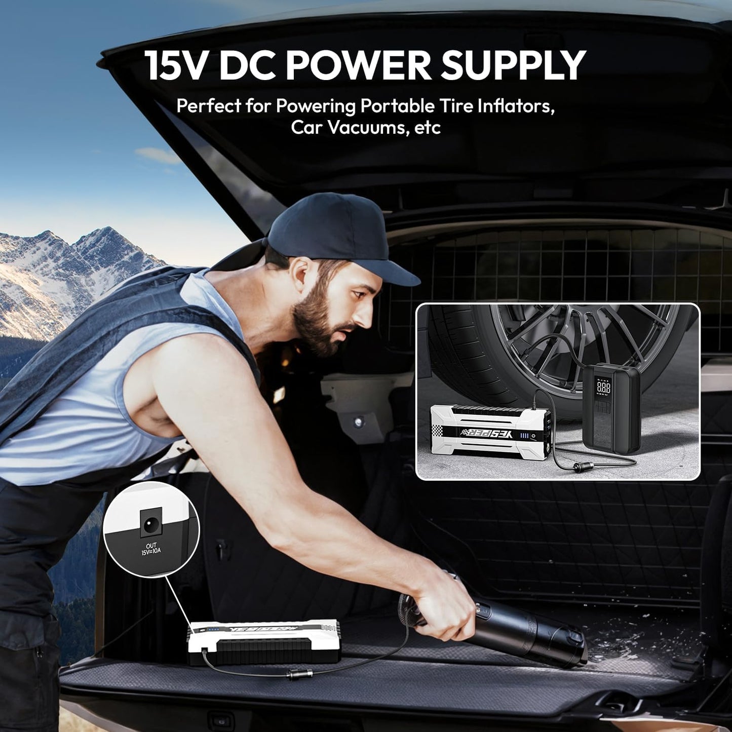 YESPER 4120A Jump Starter, 12V Car Battery Jumper Starter Portable (All Gas, up to 10.0L Diesel Engine), 26800mAh Battery Start Booster Pack, Jump Box with Carry Case, Jumper Cables, LED Light