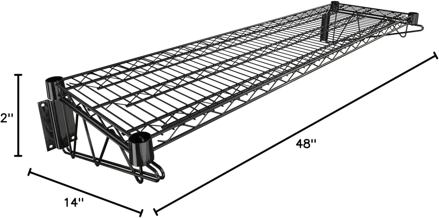 14" x 48" Black Epoxy Wire Wall Mount Shelf