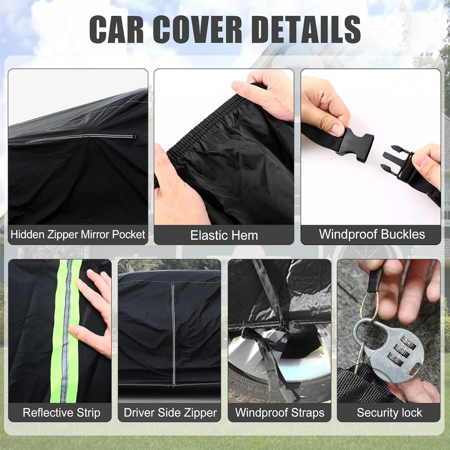 Waterproof Car Cover Compatible with Chevrolet Impala/Bel Air/Biscayne 1971-1976 2 & 4-Door Sedan/Couple/Hardtop 210T All Weather Classic Car Covers with Zipper Door for Snow Rain Protection
